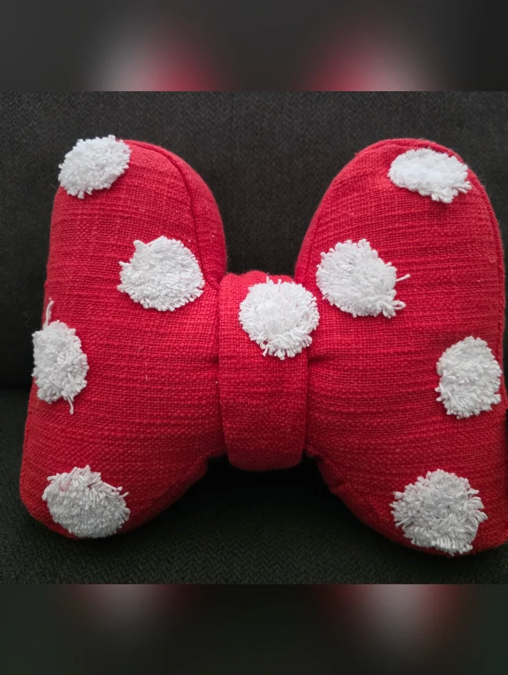 Minnie Mouse Bow Pillow - White Pom Detail, Disney Store